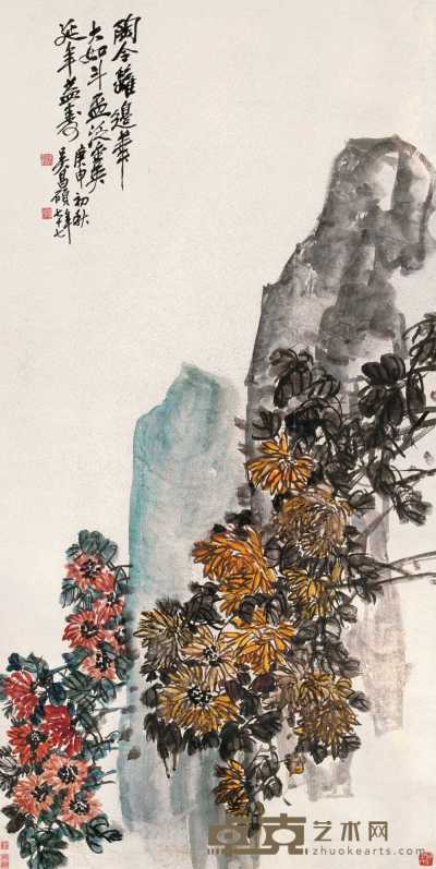 吴昌硕 1920年作 延年益寿图 立轴 137.5×59.5cm